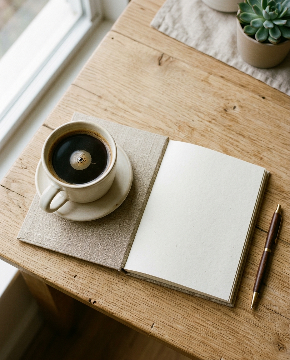 Illustrative source photo of a coffee cup on a table